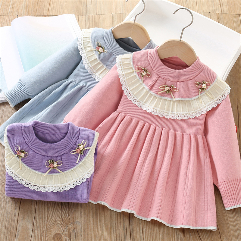 Baby Clothing Jumpers - 아기 소녀 니트 드레스 어린이 가을