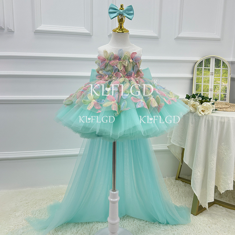 Baby Z Clothing - KLFLGD 우아한 청록색 플라워 걸 드레스,