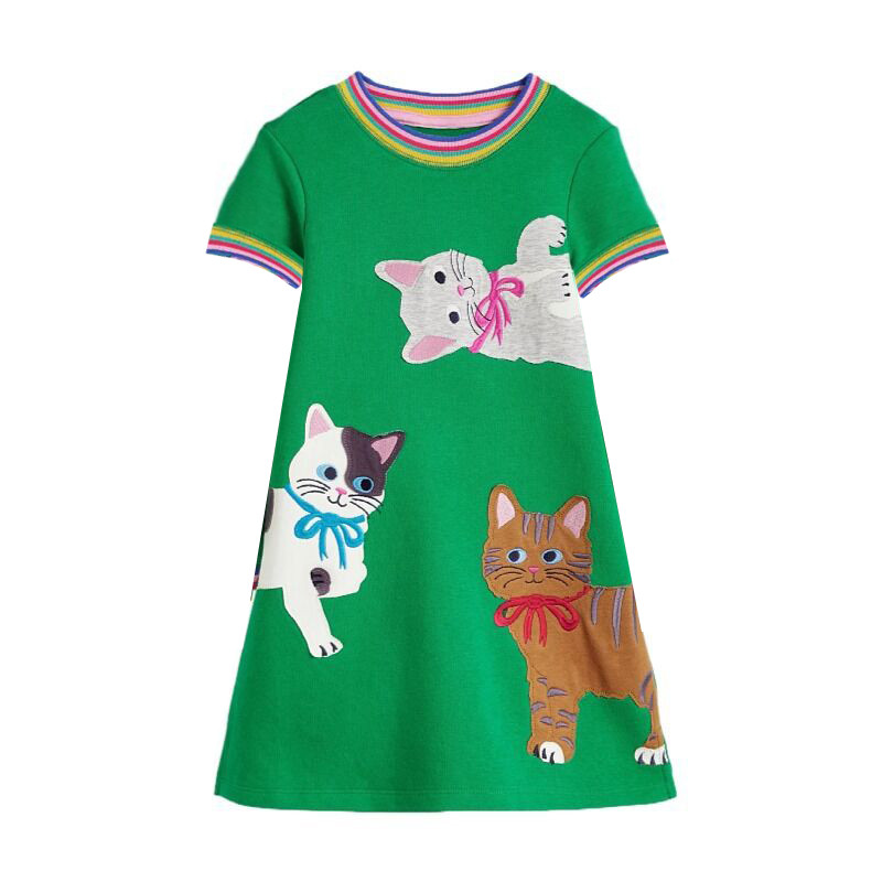 점핑 미터 2-8T 학교 공주 소녀 드레스 동물 아플리 - Baby Clothing Embroidery 리뷰 및 가격