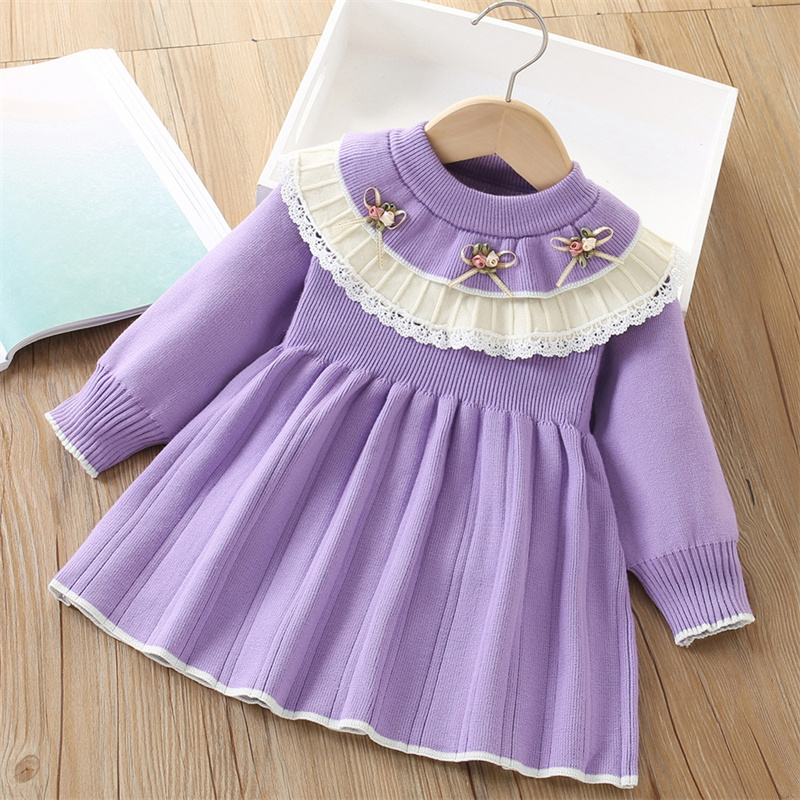 아기 소녀 니트 드레스 어린이 가을 꽃 스웨터 가운 어 - Baby Clothing Jumpers 리뷰 및 가격