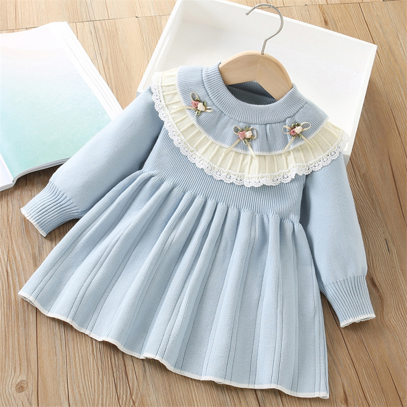 아기 소녀 니트 드레스 어린이 가을 꽃 스웨터 가운 어 - Baby Clothing Jumpers 리뷰 및 가격