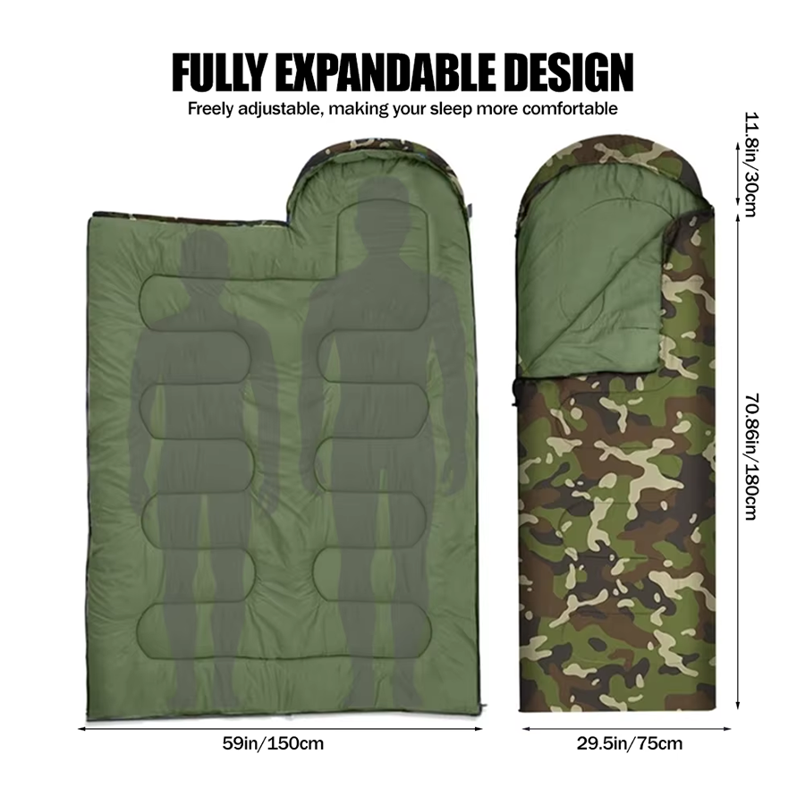 방진 침낭 위장 녹색 침구, 따뜻한 모자 포함, 야외  - Fleece Sleep Bag 리뷰 및 가격