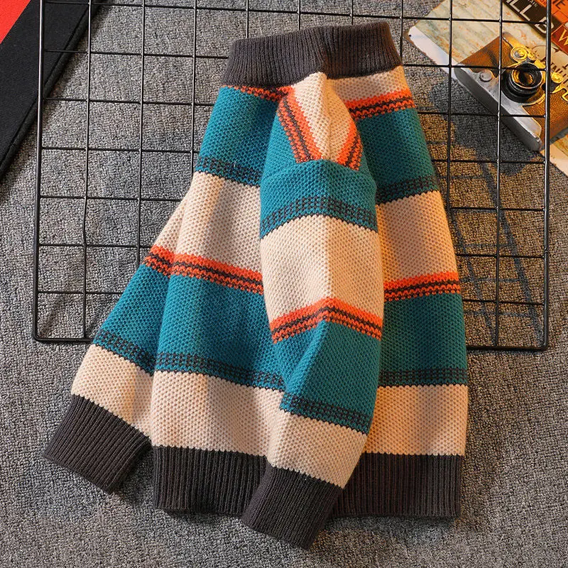 소년 니트 스웨터 새로운 겨울 어린이 줄무늬 점퍼 어린 - Baby Clothing Jumpers 리뷰 및 가격